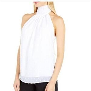Fashon + Young White Sleeveless High Neck Halter Tie Neck Top Small